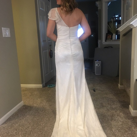 One Shoulder Designer Wedding Dress with Slit - Picture 2 of 6